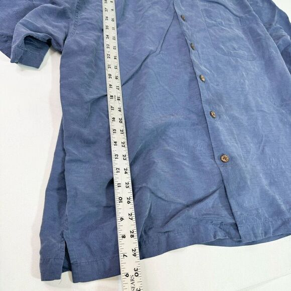 Hilo Hattie Shirt Men Large Blue Silk Button-Down Short-Sleeve Hawaiian Coastal - Picture 5 of 9
